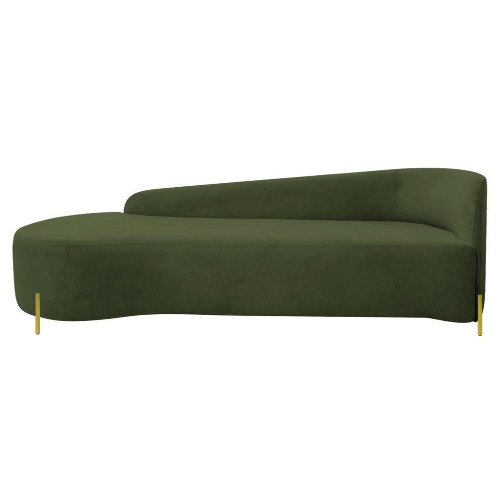 Divã Recamier Orgânico França 160cm Lado Esq Pés Metal Dourado Linho Verde - 2