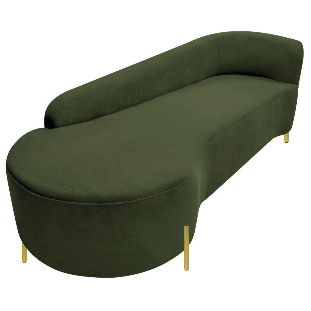 Divã Recamier Orgânico França 160cm Lado Esq Pés Metal Dourado Linho Verde - 3