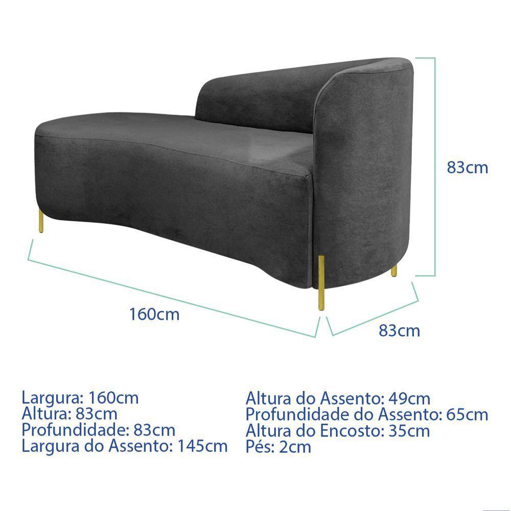 Divã Recamier Orgânico França 160cm Lado Esq Pés Metal Dourado Linho Cinza Escuro - 6