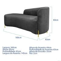 Divã Recamier Orgânico França 160cm Lado Esq Pés Metal Dourado Linho Cinza Escuro - 6