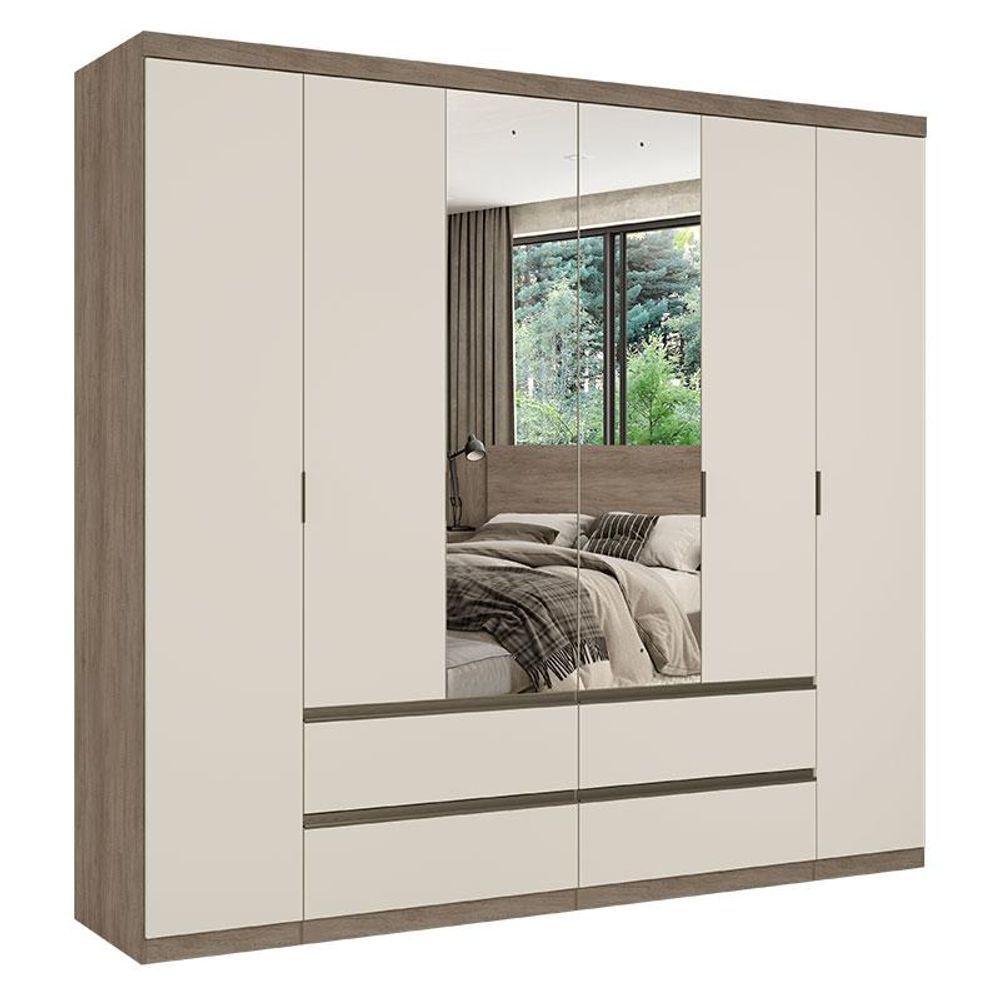 Guarda Roupa Casal Nobre Glass 6 Portas Rustic Off White E Cabeceira Com Mesas De Cabeceira Formosa Glass Rustic- Thb - 2