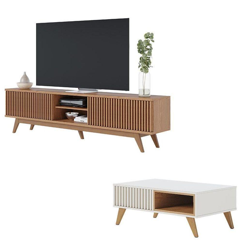 Rack Bancada Fortaleza Freijó Com Mesa De Centro Jeri Off White Freijó - Colibri - 1