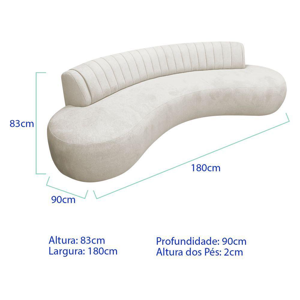 Divã Recamier Celeste Curvo Sala Estar Luxo 180cm Bouclé Branco - 3