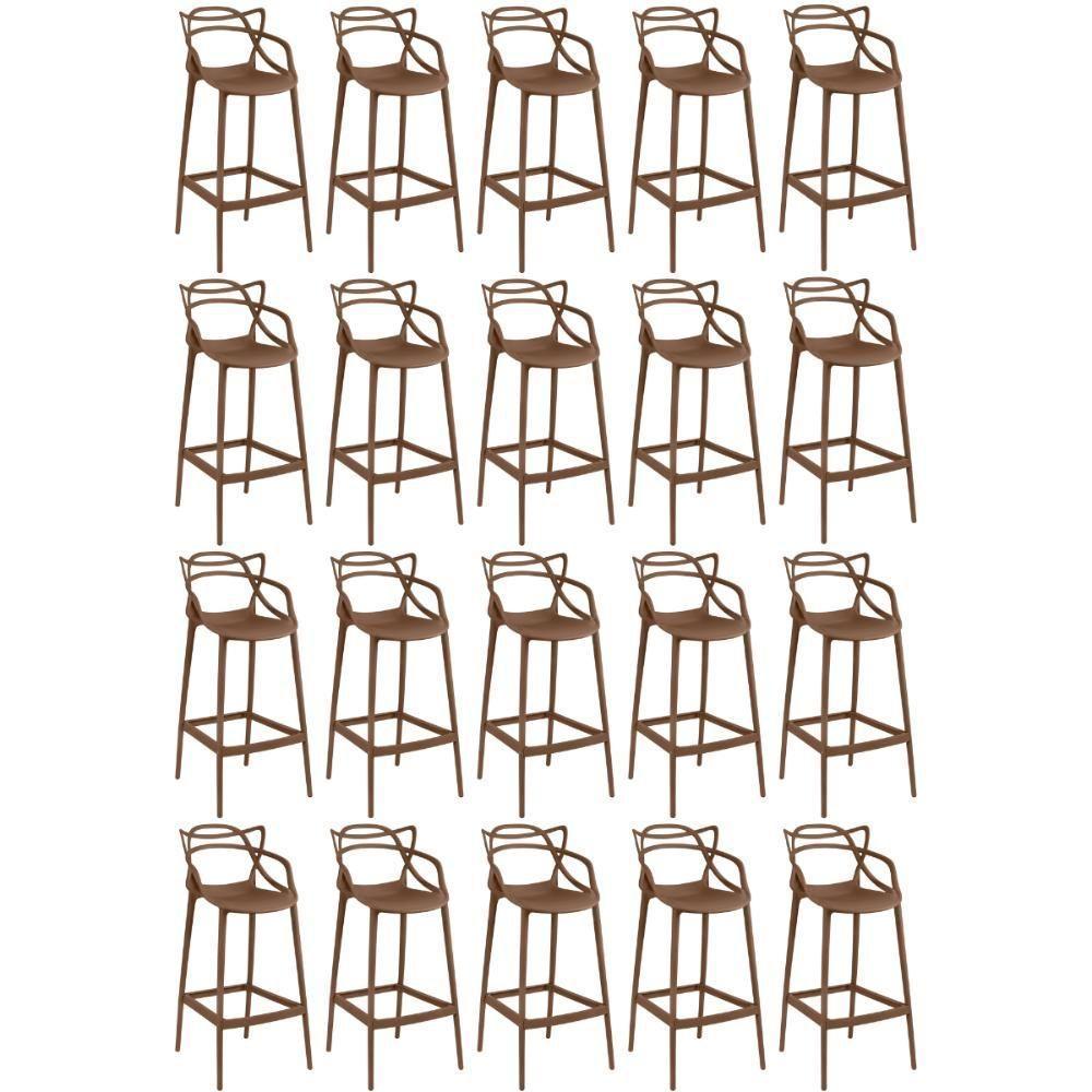 Kit 20 Banquetas Allegra Com Encosto Design Cozinha/bancada - Marrom - 1