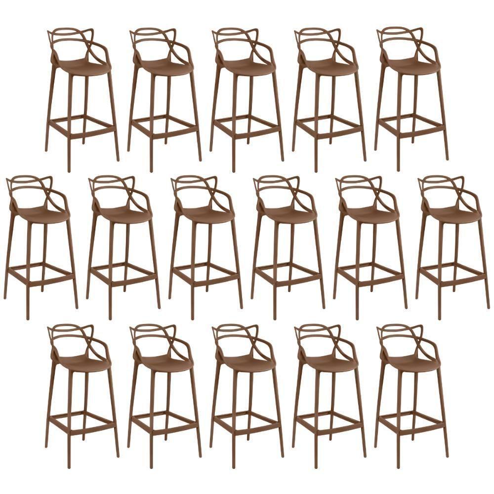 Kit 16 Banquetas Allegra Com Encosto Design Cozinha/bancada - Marrom - 1