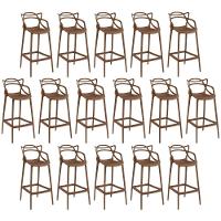Kit 16 Banquetas Allegra Com Encosto Design Cozinha/bancada - Marrom - 1