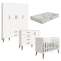 Quarto De Bebê Isis 4 Portas Branco Acetinado Com Colchão Gazin - Reller - 1