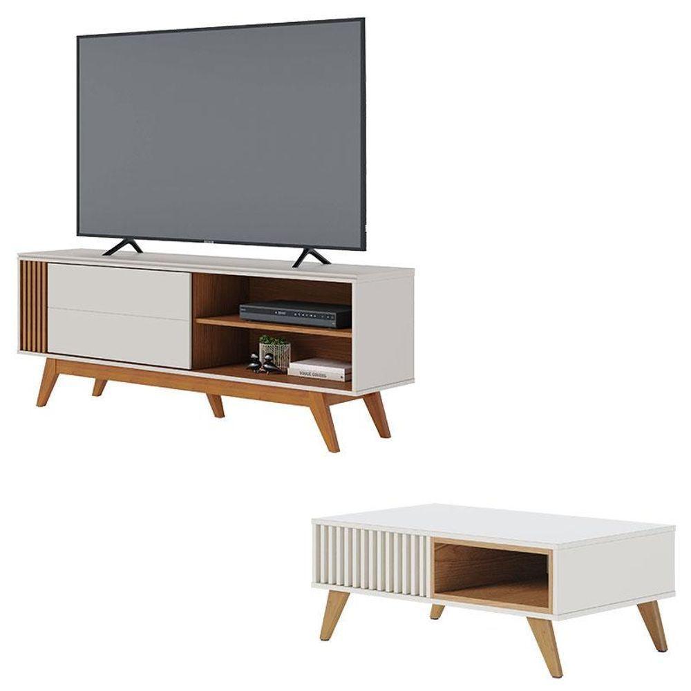 Rack Bancada Otawa Com Mesa De Centro Jeri Off White Freijó - Colibri - 1