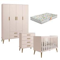 Quarto De Bebê Isis 4 Portas Com Gaveteiro Rosa Acetinado Com Colchão Gazin - Reller - 1