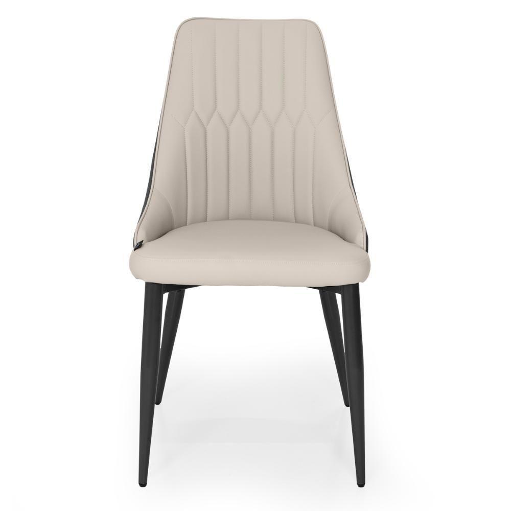 Cadeira De Jantar Estofada Torino Design Italiano Costuras Geométricas Base Em Metal - Bege-cinza Escuro - 4