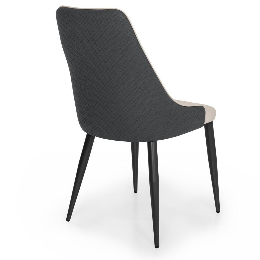 Cadeira De Jantar Estofada Torino Design Italiano Costuras Geométricas Base Em Metal - Bege-cinza Escuro - 7