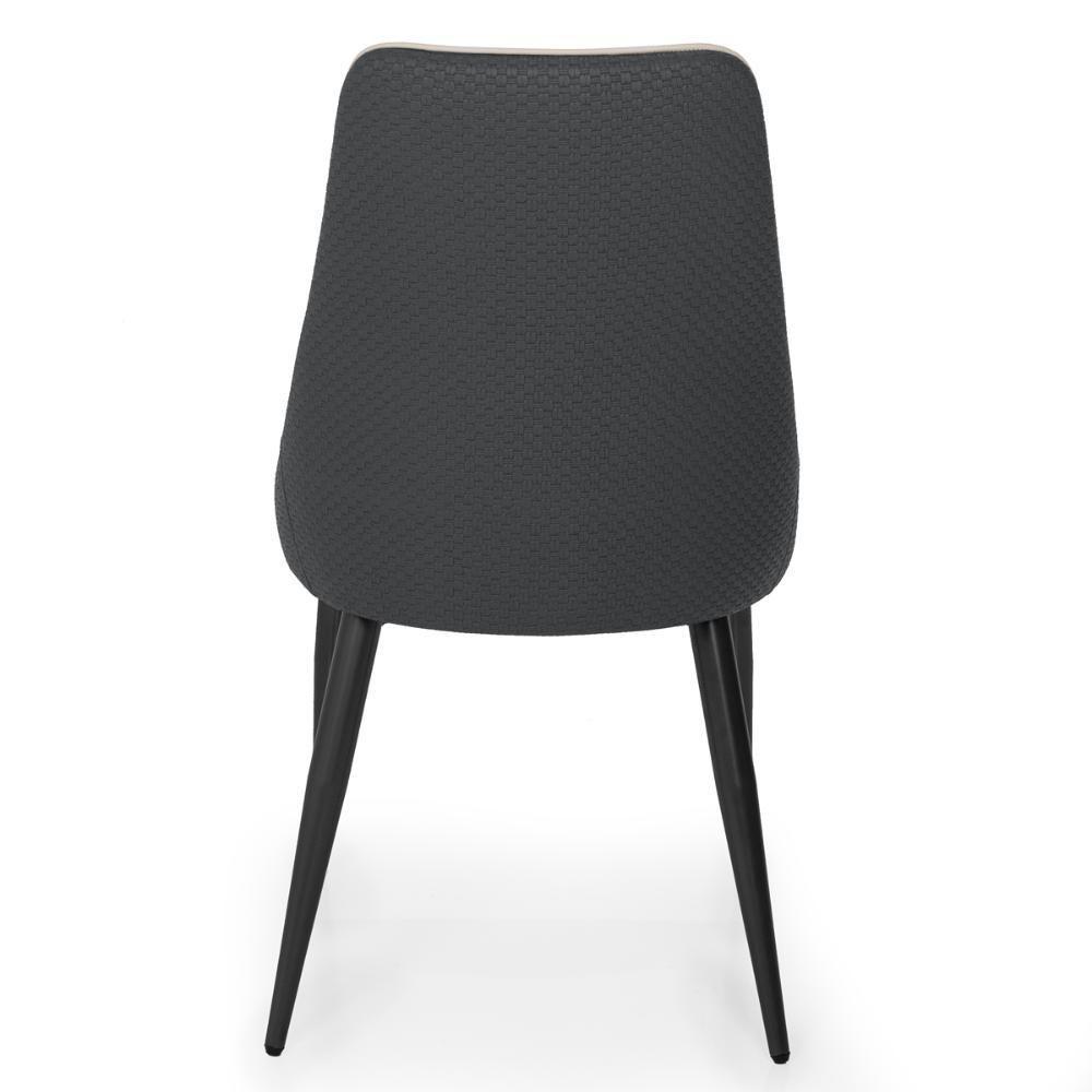 Cadeira De Jantar Estofada Torino Design Italiano Costuras Geométricas Base Em Metal - Bege-cinza Escuro - 8