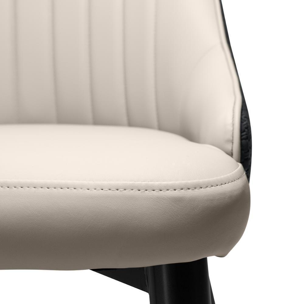 Cadeira De Jantar Estofada Torino Design Italiano Costuras Geométricas Base Em Metal - Bege-cinza Escuro - 10