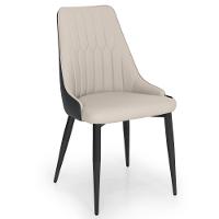 Cadeira De Jantar Estofada Torino Design Italiano Costuras Geométricas Base Em Metal - Bege-cinza Escuro - 1