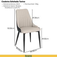 Cadeira De Jantar Estofada Torino Design Italiano Costuras Geométricas Base Em Metal - Bege-cinza Escuro - 3