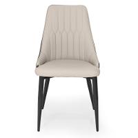 Cadeira De Jantar Estofada Torino Design Italiano Costuras Geométricas Base Em Metal - Bege-cinza Escuro