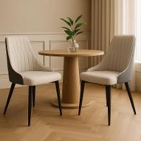 Cadeira De Jantar Estofada Torino Design Italiano Costuras Geométricas Base Em Metal - Bege-cinza Escuro - 5