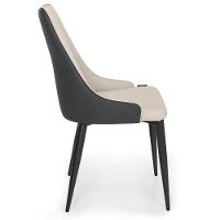 Cadeira De Jantar Estofada Torino Design Italiano Costuras Geométricas Base Em Metal - Bege-cinza Escuro - 6