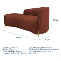 Divã Recamier Orgânico França 160cm Lado Esq Pés Metal Dourado Bouclé Terracota - 6
