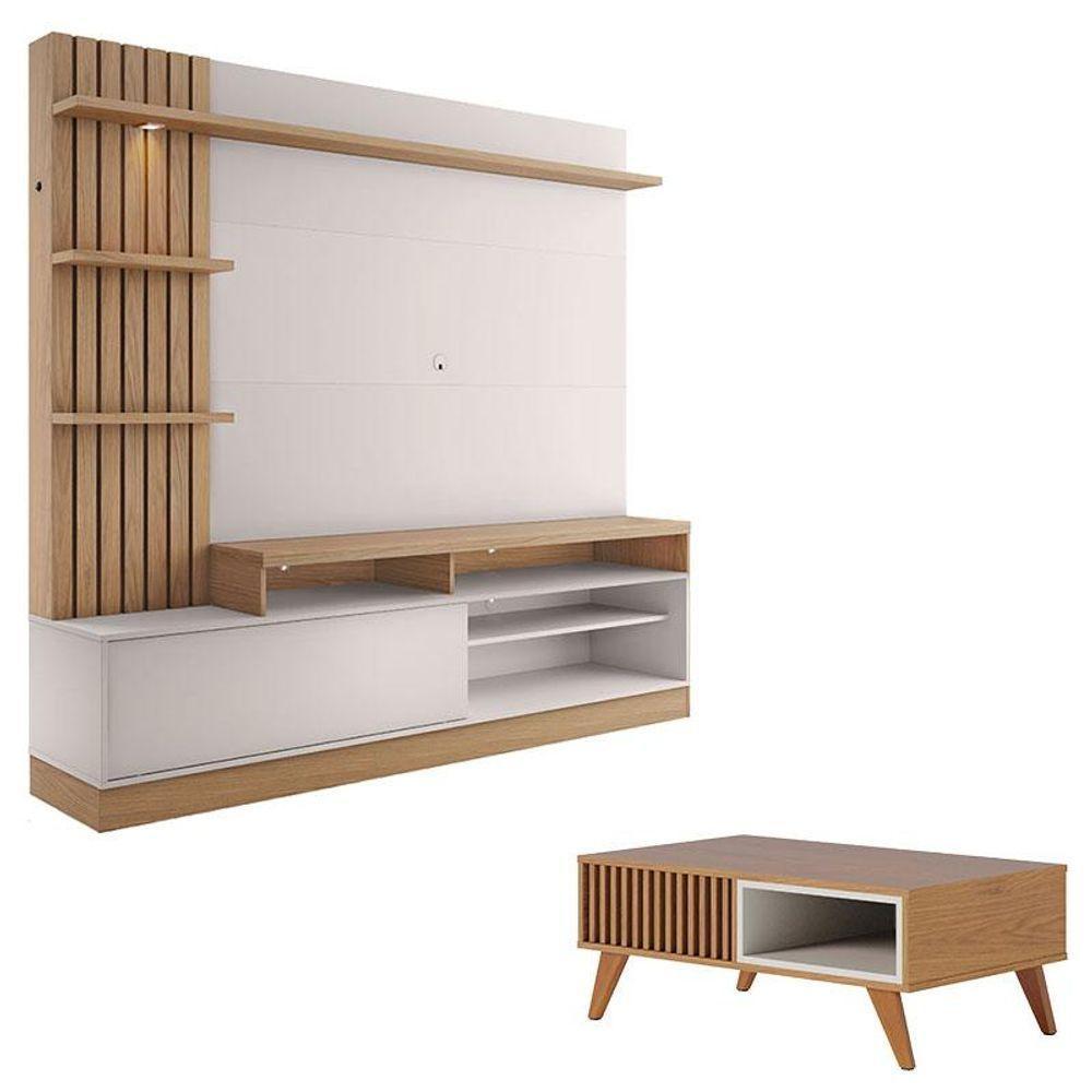 Estante Home Theater Maceió Freijó Off White Com Mesa De Centro Jeri Freijó Off White - Colibri - 1