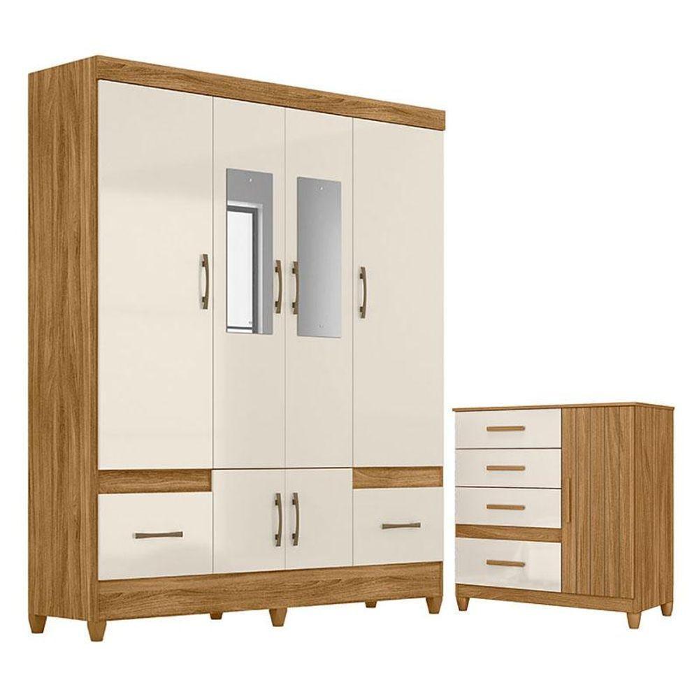 Guarda Roupa Casal Ms912 Com Espelho E Cômoda Vênus Com Pés Freijó Off White - Moval - 1