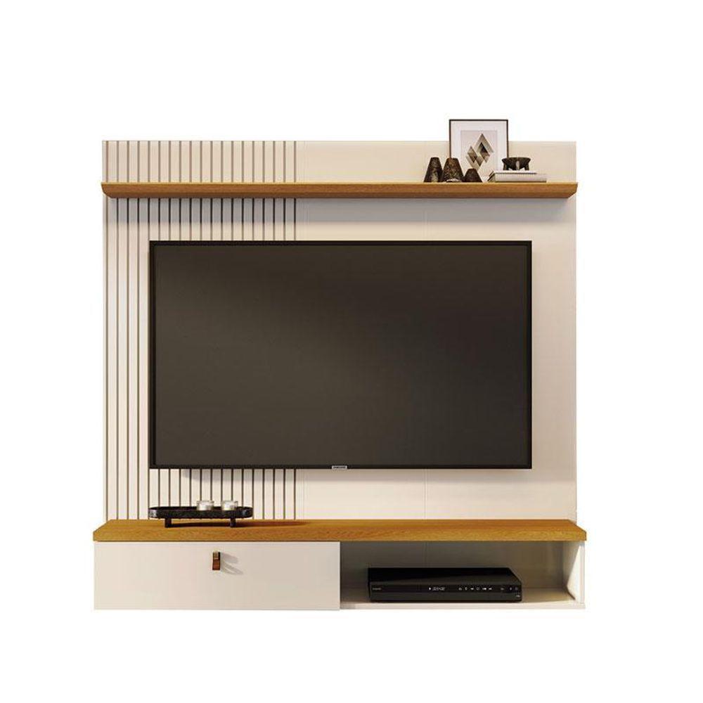 Estante Home Theater Suspenso íris Com Cristaleira Marina Cinamomo Off White - Madetec - 2