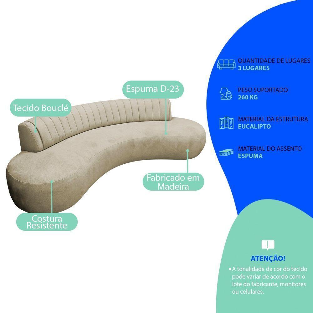 Divã Recamier Celeste Curvo Sala Estar Luxo 180cm Bouclé Bege - 4