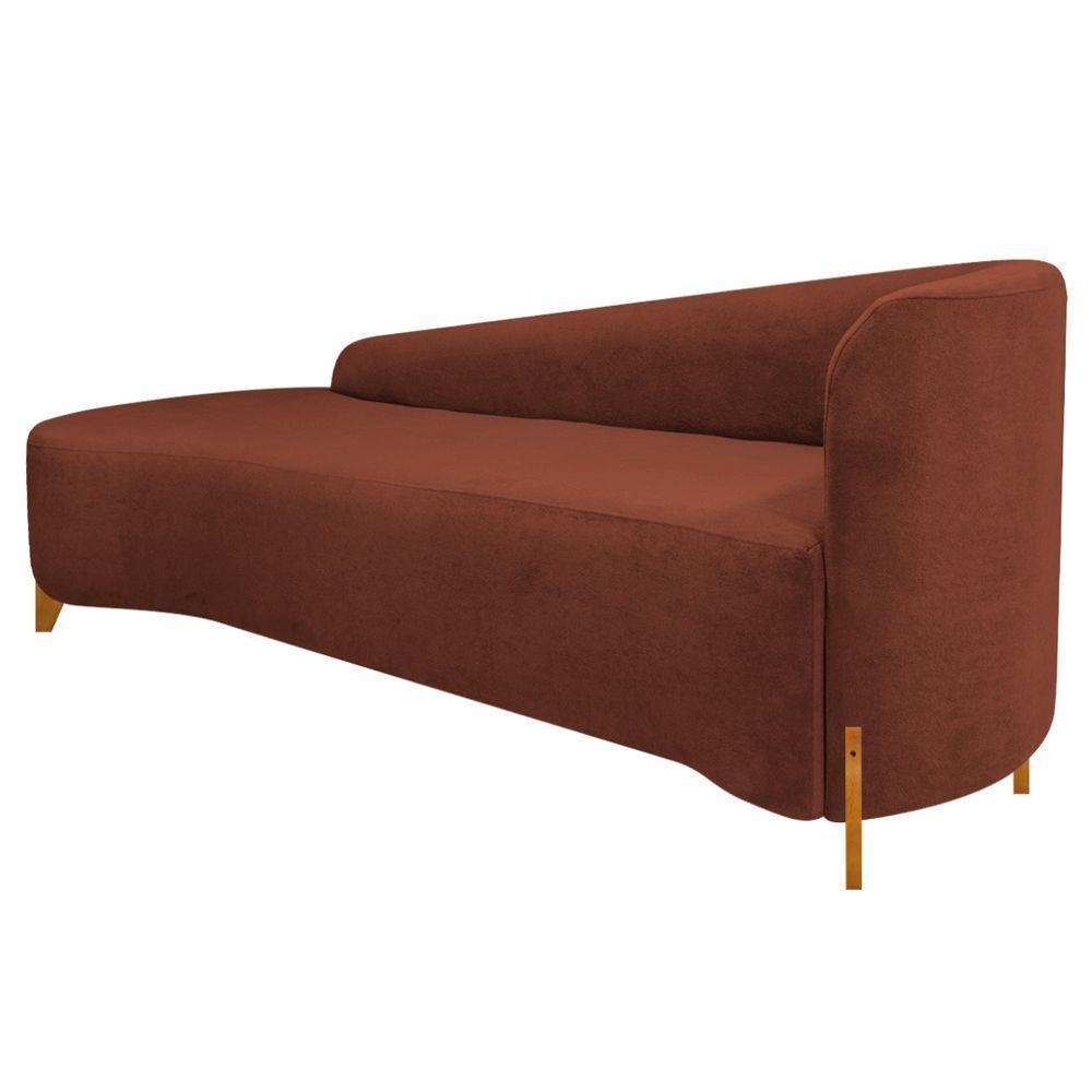 Divã Recamier Orgânico França 160cm Lado Esq Pés Metal Preto Bouclé Terracota - 4