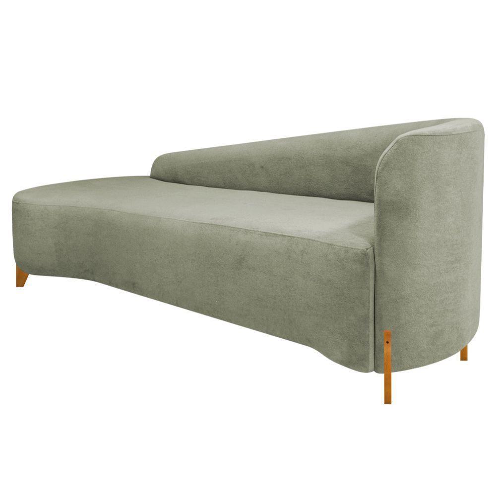 Divã Recamier Orgânico França 160cm Lado Esq Pés Madeira Bouclé Verde Oliva - 4