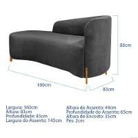 Divã Recamier Orgânico França 160cm Lado Esq Pés Madeira Linho Cor Cinza Escuro - 6