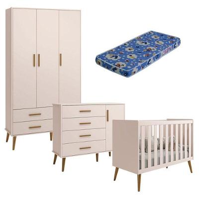 Quarto De Bebê Isis 3 Portas Rosa Acetinado Com Colchão Ortobom - Reller