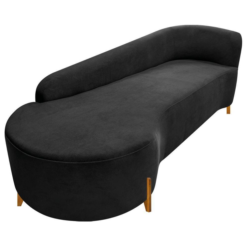 Divã Recamier Orgânico França 160cm Lado Esq Pés Metal Preto Bouclé Preto - 3