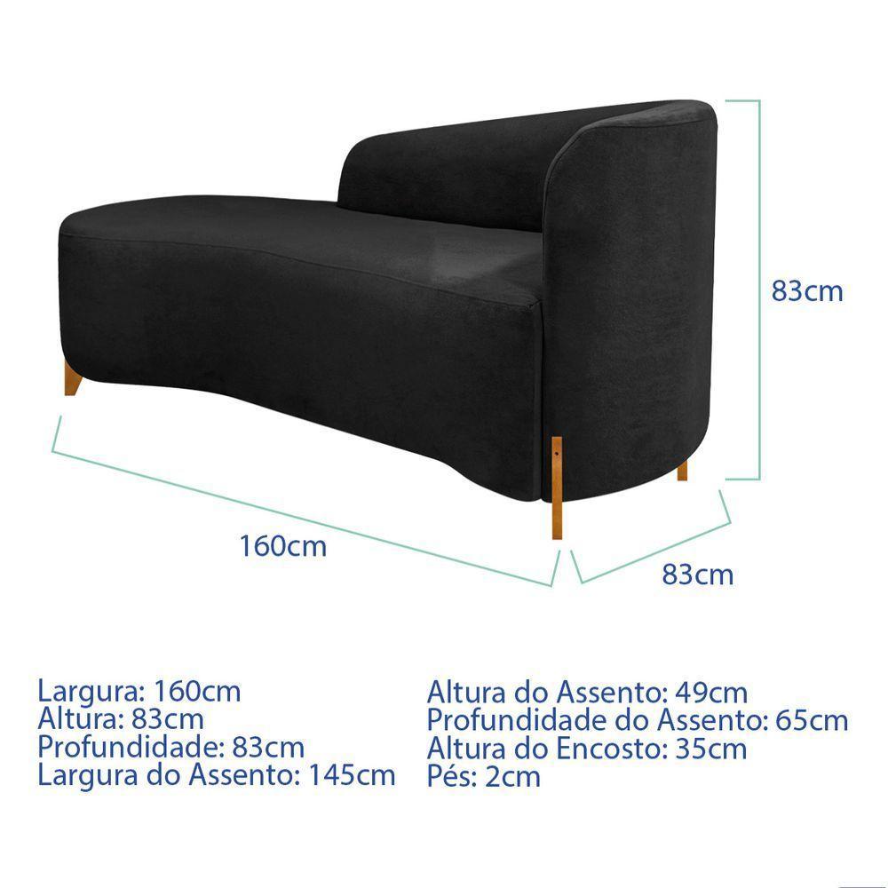 Divã Recamier Orgânico França 160cm Lado Esq Pés Metal Preto Bouclé Preto - 6