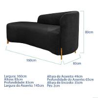 Divã Recamier Orgânico França 160cm Lado Esq Pés Metal Preto Bouclé Preto - 6