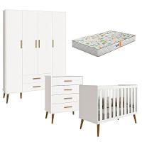 Quarto De Bebê Isis 4 Portas Com Gaveteiro Branco Acetinado Com Colchão Gazin - Reller - 1