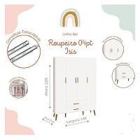 Quarto De Bebê Isis 4 Portas Com Gaveteiro Branco Acetinado Com Colchão Gazin - Reller - 6