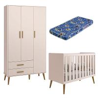 Berço Americano E Guarda Roupa Infantil 3 Portas Isis Rosa Acetinado Com Colchão Ortobom - Reller - 1