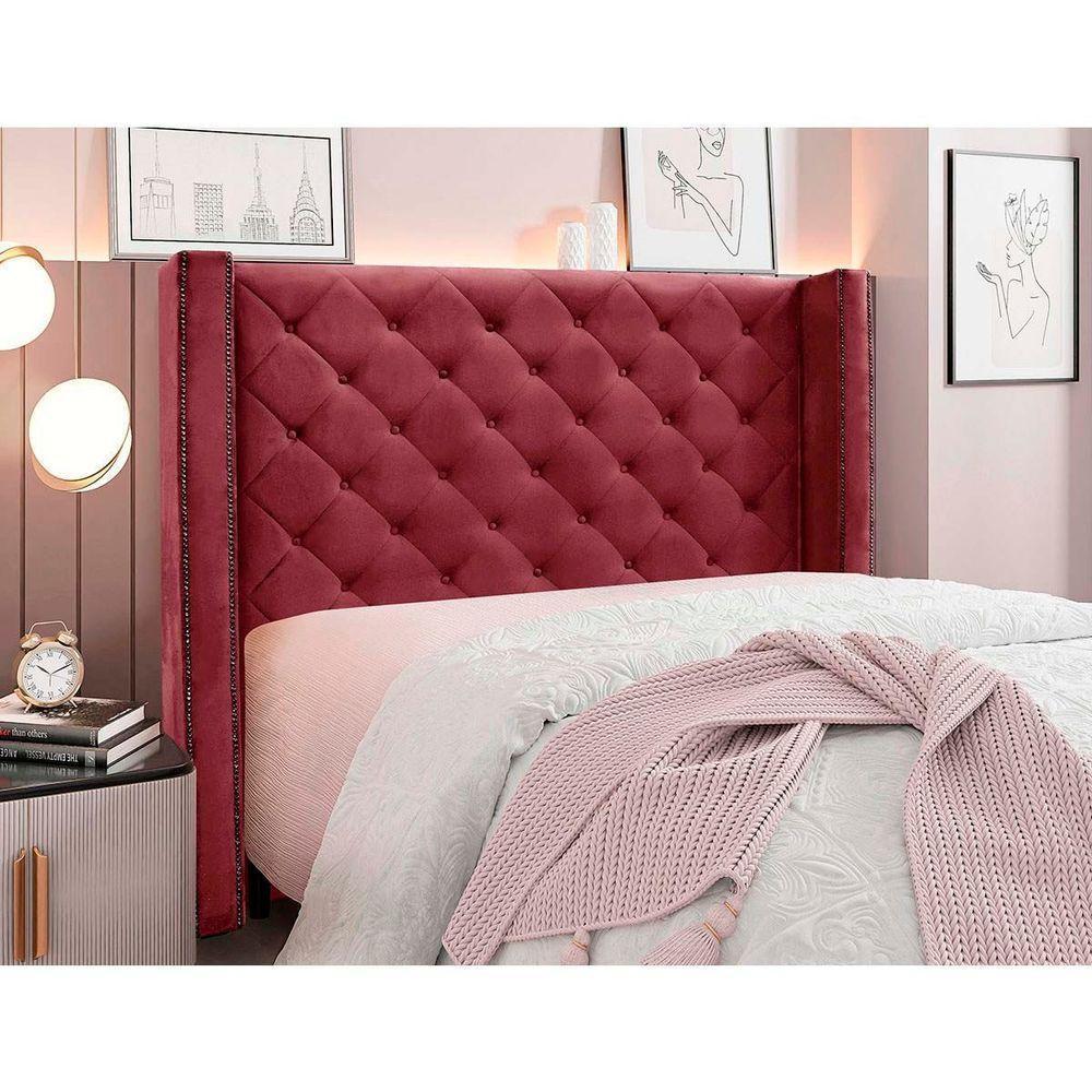 Cabeceira Estofada Egito Spz 160cm Casal Veludo - Amarena Móveis Vinho-2229 - 2