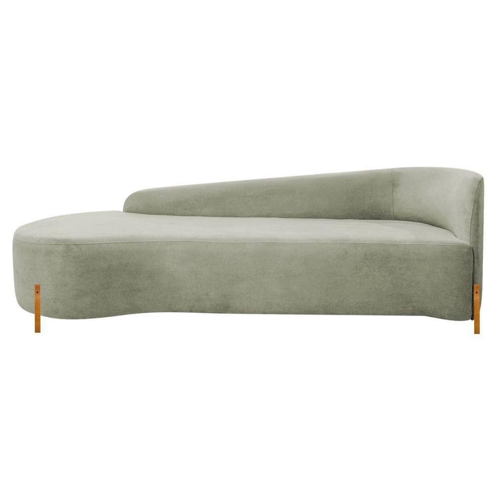 Divã Recamier Orgânico França 160cm Lado Esq Pés Metal Preto Bouclé Verde Oliva - 2