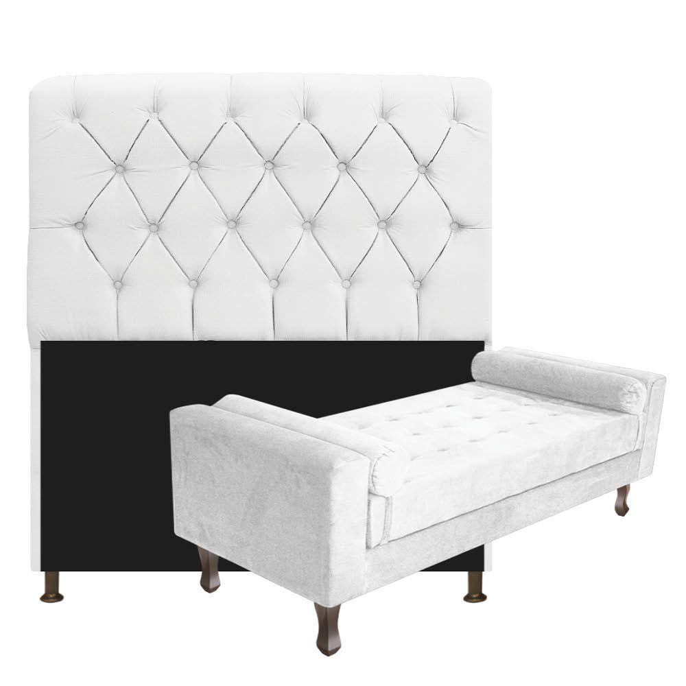 Cabeceira Lady e Recamier Félix 100Cm Solteiro Suede Branco - 1
