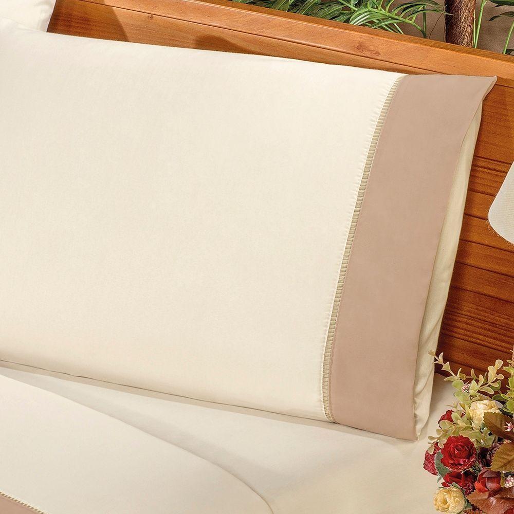 Jogo De Cama Lençol Queen Elegance Exclusivo180 Fios 80% Algodão 04 Peças - Palha E Caqui - 3