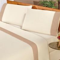 Jogo De Cama Lençol Queen Elegance Exclusivo180 Fios 80% Algodão 04 Peças - Palha E Caqui - 2