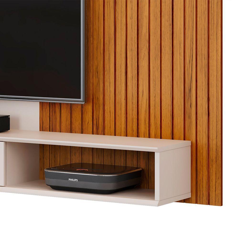 Painel Leo Com Ripas E Prateleira Freijó Com Off White - 3