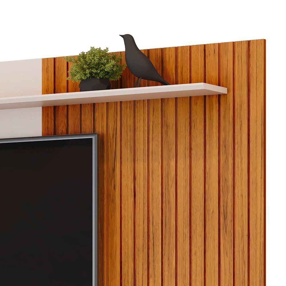 Painel Leo Com Ripas E Prateleira Freijó Com Off White - 5