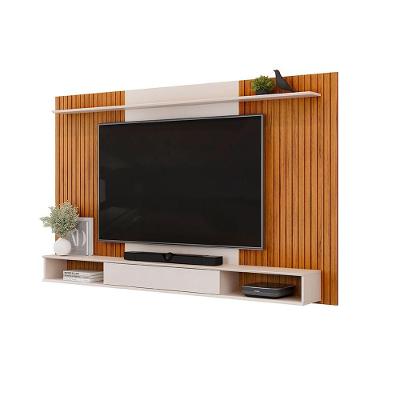 Painel Leo Com Ripas E Prateleira Freijó Com Off White