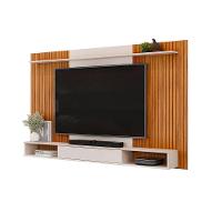 Painel Leo Com Ripas E Prateleira Freijó Com Off White - 1