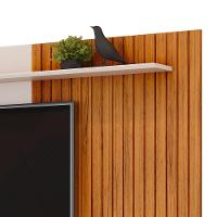 Painel Leo Com Ripas E Prateleira Freijó Com Off White - 5