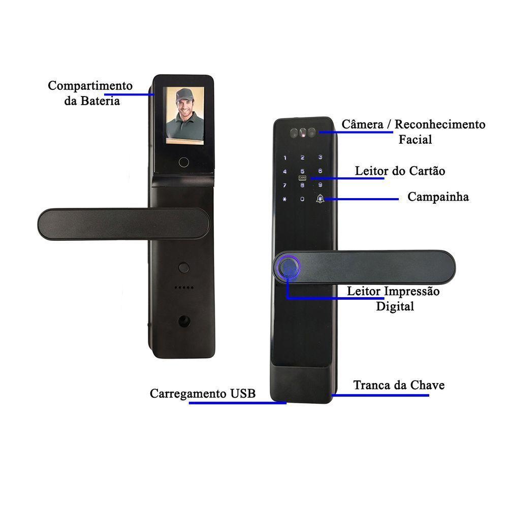 Fechadura Digital Eletronica Porta Senha Wifi App Celular Biometria Facial Chave Bateria Casa Residencia Acesso Restrito - 4