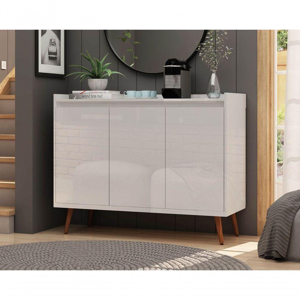 Buffet Aparador Retrô Delux 3 Portas Branco Gloss - Moveisaqui - 2