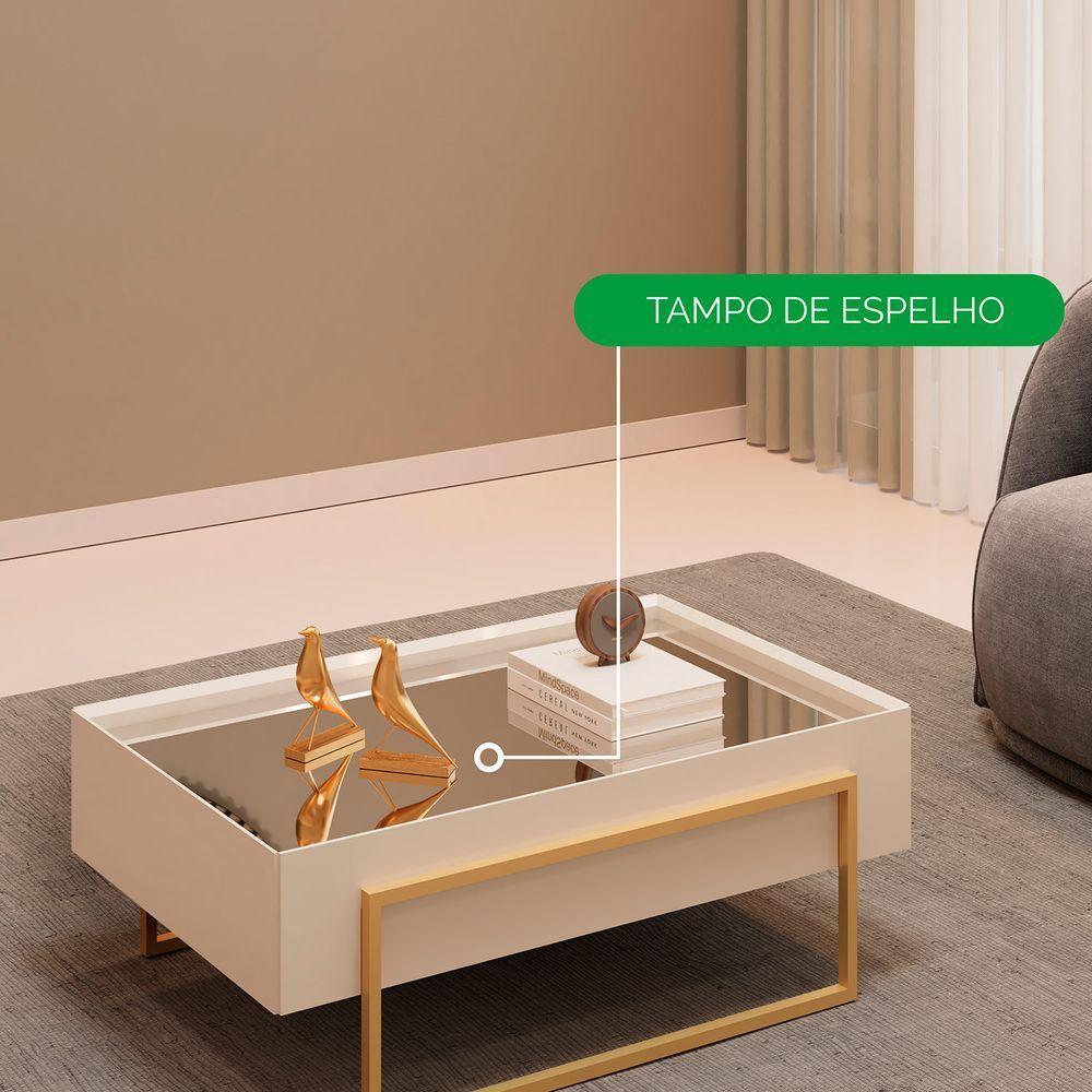 Mesa De Centro Kika De Sala Hall Moderna Com Espelho Pes Em Metal Off White - 4